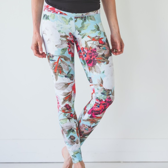 Colorado Threads TEAL FLORAL YOGA PANTS - Picture 1 of 4